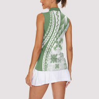 Green Hawaiian Quilt Pattern Women Sleeveless Polo Shirt Mixed Polynesian Tribal Arty