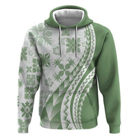 Green Hawaiian Quilt Pattern Zip Hoodie Mixed Polynesian Tribal Arty
