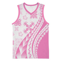 Pink Hawaiian Quilt Pattern Basketball Jersey Mixed Polynesian Tribal Arty - Polynesian Pride