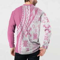Pink Hawaiian Quilt Pattern Button Sweatshirt Mixed Polynesian Tribal Arty LT9 - Polynesian Pride