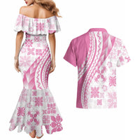 Pink Hawaiian Quilt Pattern Couples Matching Mermaid Dress and Hawaiian Shirt Mixed Polynesian Tribal Arty LT9 - Polynesian Pride