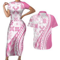 Pink Hawaiian Quilt Pattern Couples Matching Short Sleeve Bodycon Dress and Hawaiian Shirt Mixed Polynesian Tribal Arty LT9 Pink - Polynesian Pride