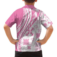 Pink Hawaiian Quilt Pattern Family Matching Off The Shoulder Long Sleeve Dress and Hawaiian Shirt Mixed Polynesian Tribal Arty