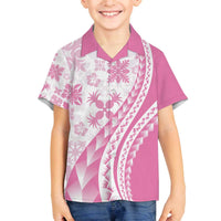 Pink Hawaiian Quilt Pattern Family Matching Off The Shoulder Long Sleeve Dress and Hawaiian Shirt Mixed Polynesian Tribal Arty