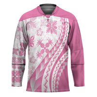 Pink Hawaiian Quilt Pattern Hockey Jersey Mixed Polynesian Tribal Arty - Polynesian Pride