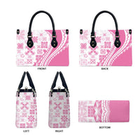 Pink Hawaiian Quilt Pattern Leather Bag Mixed Polynesian Tribal Arty - Polynesian Pride
