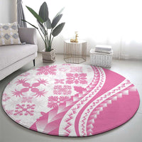 Pink Hawaiian Quilt Pattern Round Carpet Mixed Polynesian Tribal Arty