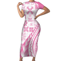 Pink Hawaiian Quilt Pattern Short Sleeve Bodycon Dress Mixed Polynesian Tribal Arty