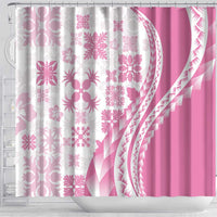 Pink Hawaiian Quilt Pattern Shower Curtain Mixed Polynesian Tribal Arty