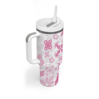 Pink Hawaiian Quilt Pattern Tumbler With Handle Mixed Polynesian Tribal Arty