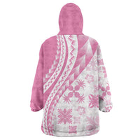 Pink Hawaiian Quilt Pattern Wearable Blanket Hoodie Mixed Polynesian Tribal Arty