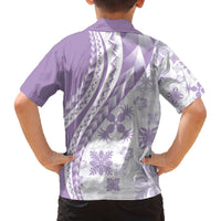 Purple Hawaiian Quilt Pattern Family Matching Off The Shoulder Long Sleeve Dress and Hawaiian Shirt Mixed Polynesian Tribal Arty