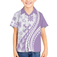 Purple Hawaiian Quilt Pattern Family Matching Off Shoulder Short Dress and Hawaiian Shirt Mixed Polynesian Tribal Arty