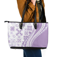 Purple Hawaiian Quilt Pattern Leather Tote Bag Mixed Polynesian Tribal Arty LT9 - Polynesian Pride