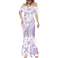 Purple Hawaiian Quilt Pattern Mermaid Dress Mixed Polynesian Tribal Arty