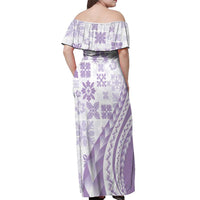Purple Hawaiian Quilt Pattern Off Shoulder Maxi Dress Mixed Polynesian Tribal Arty