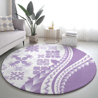 Purple Hawaiian Quilt Pattern Round Carpet Mixed Polynesian Tribal Arty