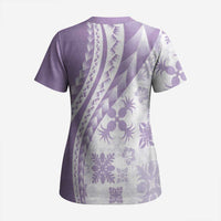 Purple Hawaiian Quilt Pattern Scrub Top Mixed Polynesian Tribal Arty - Polynesian Pride