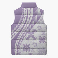 Purple Hawaiian Quilt Pattern Sleeveless Puffer Jacket Mixed Polynesian Tribal Arty - Polynesian Pride