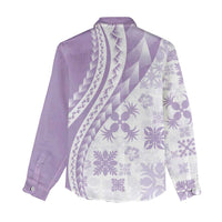 Purple Hawaiian Quilt Pattern Women Casual Shirt Mixed Polynesian Tribal Arty