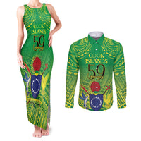 Cook Islands Constitution Day Couples Matching Tank Maxi Dress and Long Sleeve Button Shirt Kuki Airani Since 1965 LT9 Green - Polynesian Pride