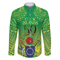 Cook Islands Constitution Day Family Matching Puletasi and Hawaiian Shirt Kuki Airani Since 1965 LT9 Dad's Shirt - Long Sleeve Green - Polynesian Pride
