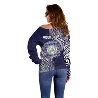 Personalised Tonga Sia'atoutai Theological College Off Shoulder Sweater Since 1948 Special Kupesi Pattern LT9 - Polynesian Pride