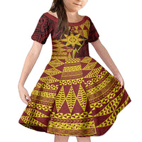 Personalised Tonga Haapai High School Family Matching Off Shoulder Short Dress and Hawaiian Shirt Special Kupesi Pattern LT9 Daughter's Dress Gold - Polynesian Pride