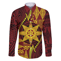 Personalised Tonga Haapai High School Family Matching Off Shoulder Short Dress and Hawaiian Shirt Special Kupesi Pattern LT9 Dad's Shirt - Long Sleeve Gold - Polynesian Pride
