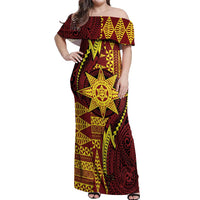 Personalised Tonga Haapai High School Off Shoulder Maxi Dress Special Kupesi Pattern LT9 Women Gold - Polynesian Pride