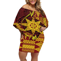 Personalised Tonga Haapai High School Off Shoulder Short Dress Special Kupesi Pattern LT9 Women Gold - Polynesian Pride