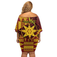 Personalised Tonga Haapai High School Off Shoulder Short Dress Special Kupesi Pattern LT9 - Polynesian Pride