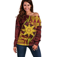 Personalised Tonga Haapai High School Off Shoulder Sweater Special Kupesi Pattern LT9 Women Gold - Polynesian Pride