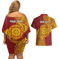 Personalised Tonga Niuatoputapu High School Couples Matching Off Shoulder Short Dress and Hawaiian Shirt Special Kupesi Pattern LT9 - Polynesian Pride