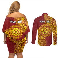 Personalised Tonga Niuatoputapu High School Couples Matching Off Shoulder Short Dress and Long Sleeve Button Shirt Special Kupesi Pattern
