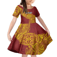 Personalised Tonga Niuatoputapu High School Family Matching Off Shoulder Short Dress and Hawaiian Shirt Special Kupesi Pattern LT9 Daughter's Dress Gold - Polynesian Pride