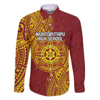 Personalised Tonga Niuatoputapu High School Family Matching Off Shoulder Short Dress and Hawaiian Shirt Special Kupesi Pattern LT9 Dad's Shirt - Long Sleeve Gold - Polynesian Pride