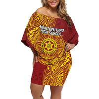 Personalised Tonga Niuatoputapu High School Family Matching Off Shoulder Short Dress and Hawaiian Shirt Special Kupesi Pattern LT9 Mom's Dress Gold - Polynesian Pride