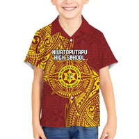 Personalised Tonga Niuatoputapu High School Family Matching Off Shoulder Short Dress and Hawaiian Shirt Special Kupesi Pattern LT9 Son's Shirt Gold - Polynesian Pride