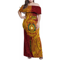 Personalised Tonga Vava'u High School Family Matching Off Shoulder Maxi Dress and Hawaiian Shirt Since 1985 Special Kupesi Pattern LT9 Mom's Dress Red - Polynesian Pride