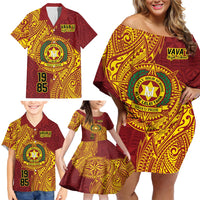 Personalised Tonga Vava'u High School Family Matching Off Shoulder Short Dress and Hawaiian Shirt Since 1985 Special Kupesi Pattern LT9 - Polynesian Pride
