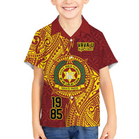 Personalised Tonga Vava'u High School Family Matching Off Shoulder Short Dress and Hawaiian Shirt Since 1985 Special Kupesi Pattern LT9 Son's Shirt Red - Polynesian Pride