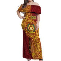 Personalised Tonga Vava'u High School Off Shoulder Maxi Dress Since 1985 Special Kupesi Pattern LT9 Women Red - Polynesian Pride
