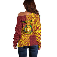 Personalised Tonga Vava'u High School Off Shoulder Sweater Since 1985 Special Kupesi Pattern LT9 - Polynesian Pride