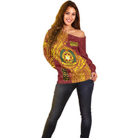 Personalised Tonga Vava'u High School Off Shoulder Sweater Since 1985 Special Kupesi Pattern LT9 - Polynesian Pride