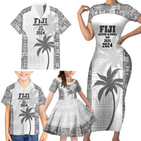 Custom Fiji Rugby Family Matching Short Sleeve Bodycon Dress and Hawaiian Shirt History Champions World Cup 7s - White