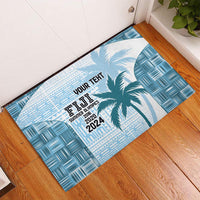 Custom Fiji Rugby Rubber Doormat History Champions World Cup 7s - Bllue