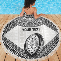 Custom Rugby Fiji National Heritage Beach Blanket White Traditional Masi Inspired