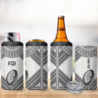 Custom Rugby Fiji National Heritage 4 in 1 Can Cooler Tumbler White Traditional Masi Inspired