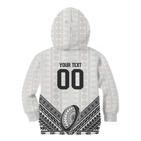 Custom Rugby Fiji National Heritage Kid Hoodie White Traditional Masi Inspired